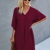Solid Batwing Short Sleeve Sleeve Tunic Dress