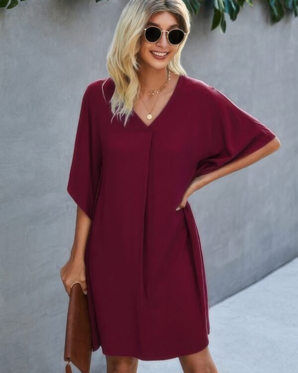 Solid Batwing Short Sleeve Sleeve Tunic Dress