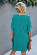 Solid Batwing Short Sleeve Sleeve Tunic Dress