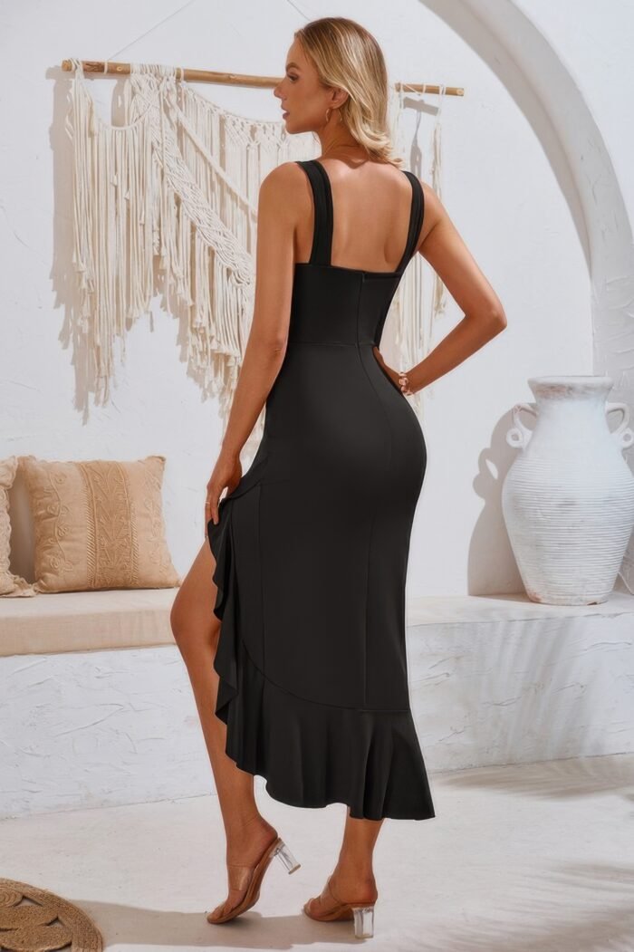 V neck sleeveless asymmetric ruffle hem dress - image 6