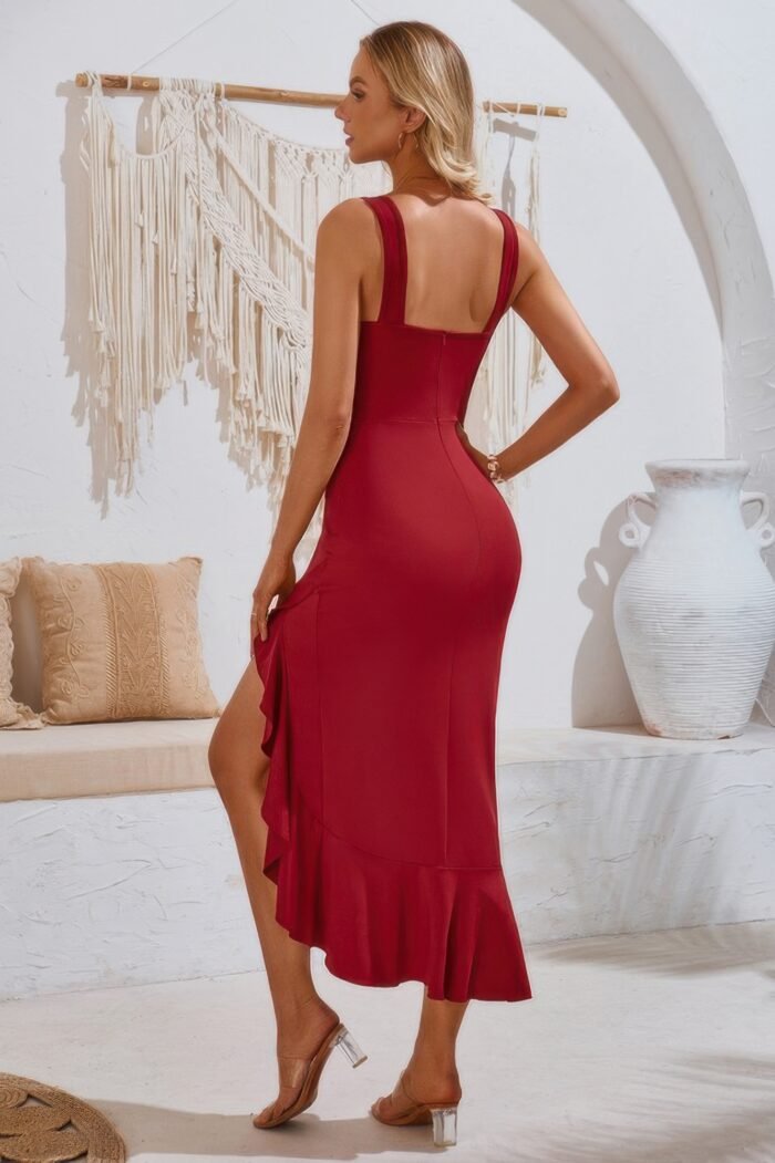 V neck sleeveless asymmetric ruffle hem dress - image 12