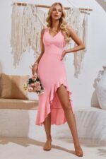 V Neck Sleeveless Asymmetric Ruffle Hem Dress - Image 17