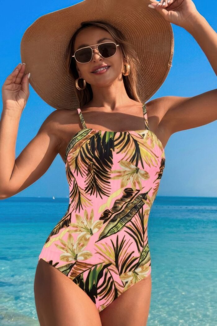 Plant printed adjustable spaghetti strap swimsuit - image 11