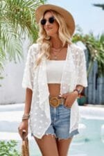 Draped Collar Swiss Dot Cover Up Cardigan Top