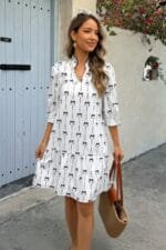 a line ruffle v neck dress with bow accent