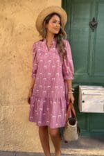 loose fit a line dress with ruffled neckline