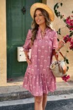 loose fit a line dress with ruffled neckline