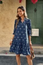 lightweight summer dress with v neck and bow