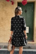 A Line Bow Ruffle V Neck Loose Fit Dress