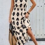 Sleeveless Printed Elastic Waist Ruffle Full Dress