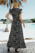 Boho V Neck Wrap Ruffled A Line Long Dress