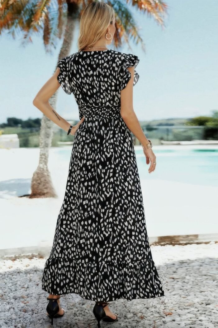 Boho V Neck Wrap Ruffled A Line Long Dress - Image 3