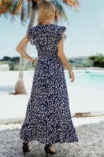 Boho V Neck Wrap Ruffled A Line Long Dress