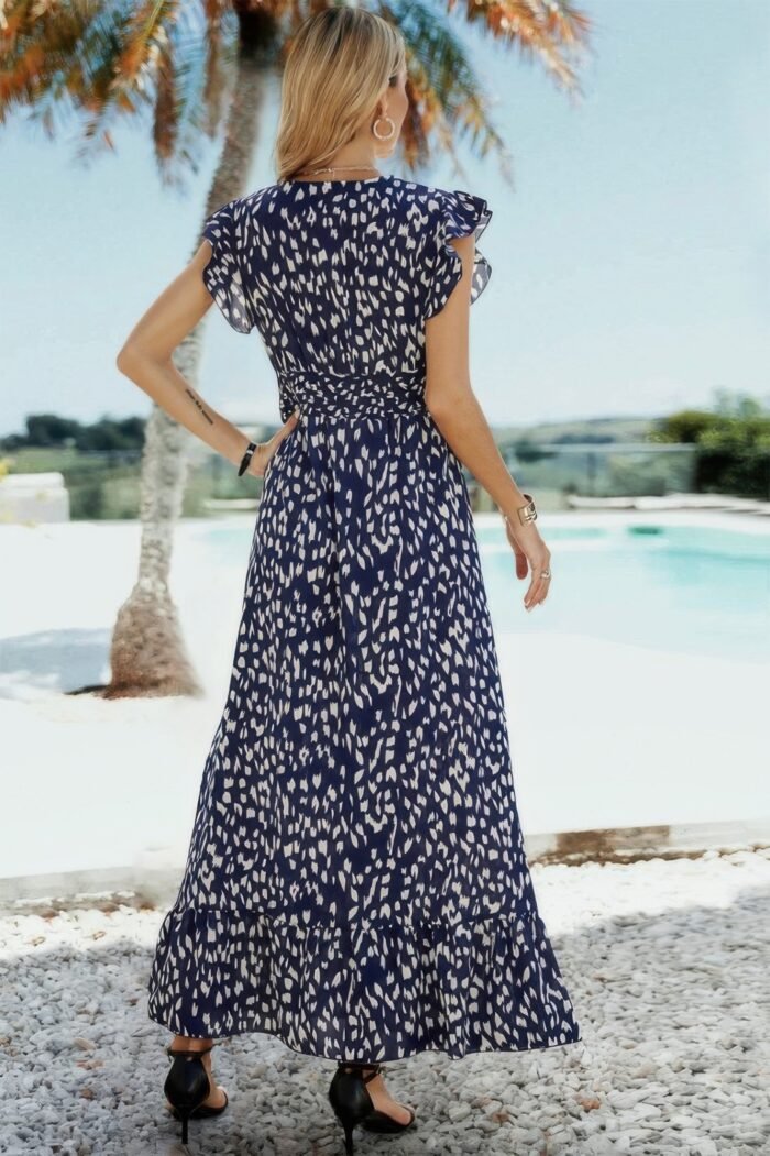 Boho V Neck Wrap Ruffled A Line Long Dress - Image 9