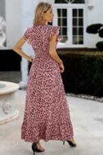 Boho V Neck Wrap Ruffled A Line Long Dress