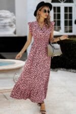 Boho V Neck Wrap Ruffled A Line Long Dress