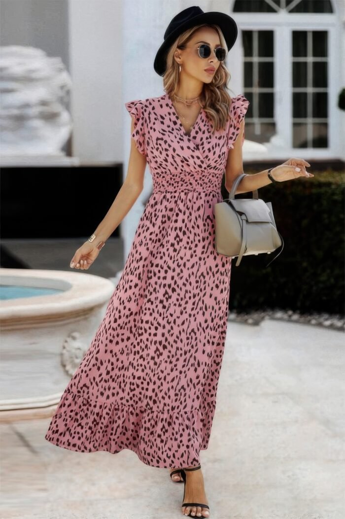 Boho V Neck Wrap Ruffled A Line Long Dress - Image 12