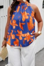 Plus Gingko Leaf Print Short Sleeve Halter Shirt - Image 2