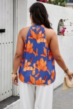 Plus Gingko Leaf Print Short Sleeve Halter Shirt - Image 4