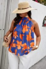 Plus Gingko Leaf Print Short Sleeve Halter Shirt - Image 7
