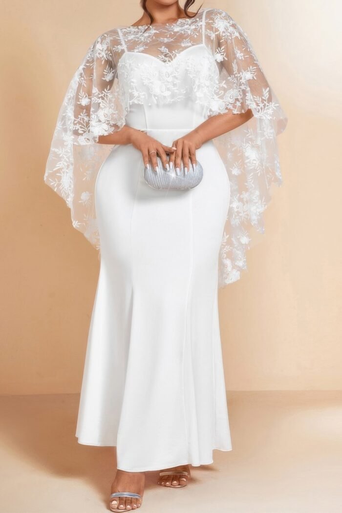 Plus Floral Contrast Lace Butterfly Sleeve Dress - Image 2