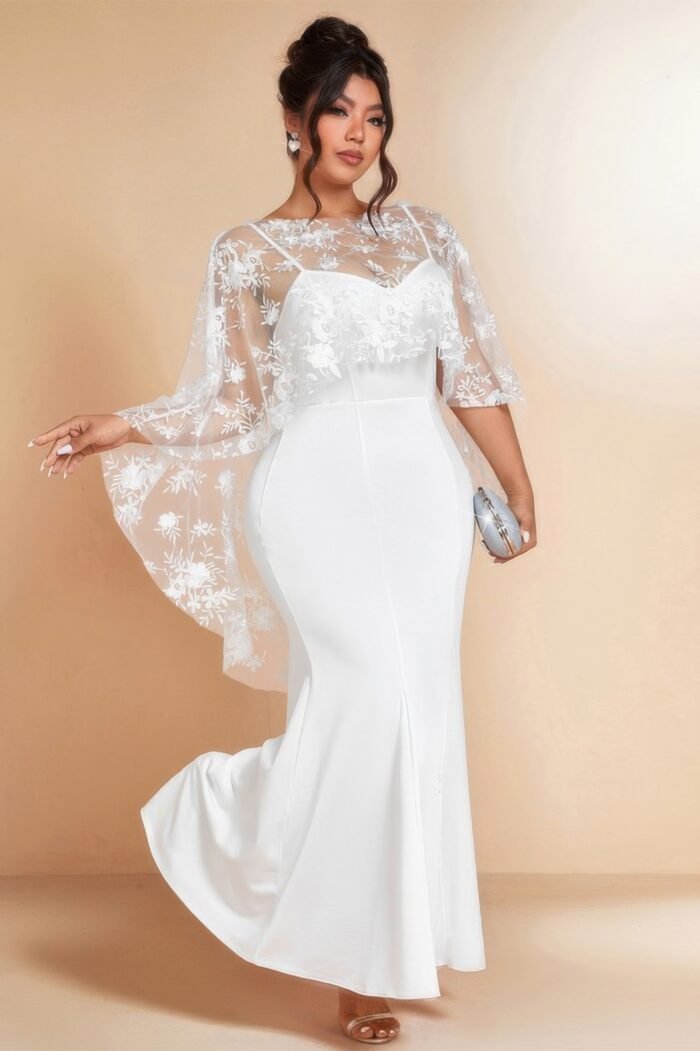 Plus Floral Contrast Lace Butterfly Sleeve Dress - Image 4
