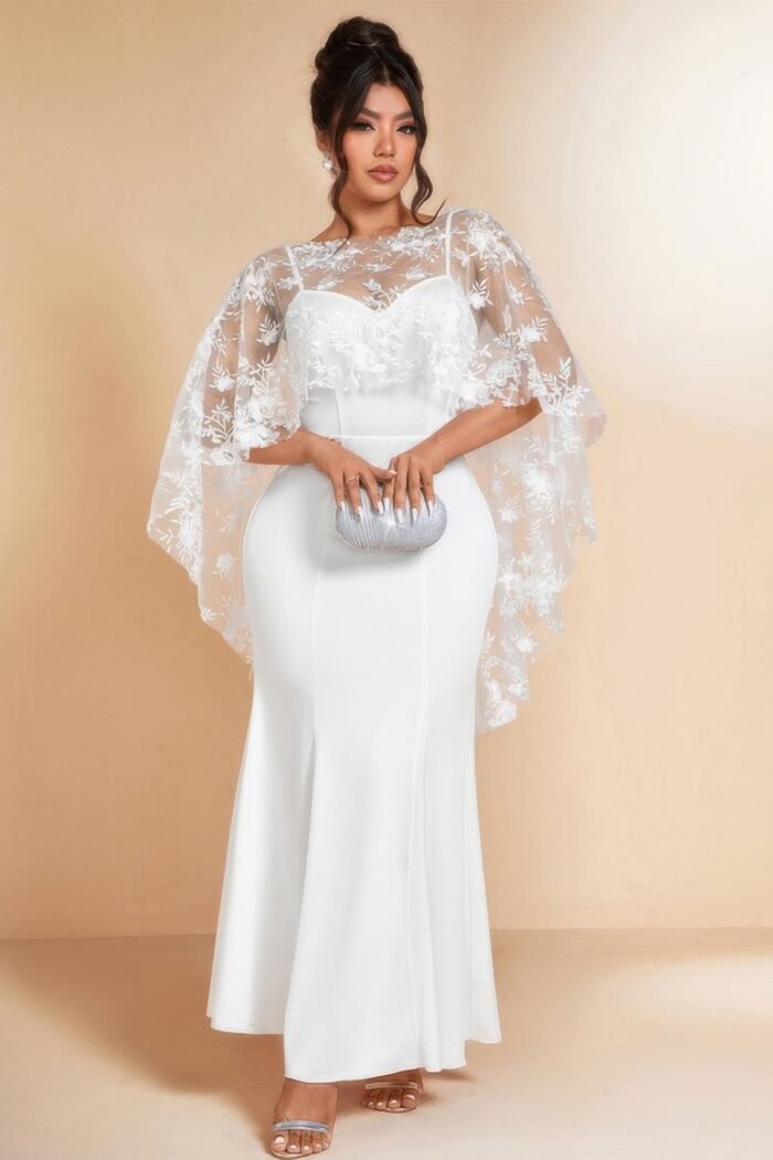 Plus Floral Contrast Lace Butterfly Sleeve Dress - Image 5