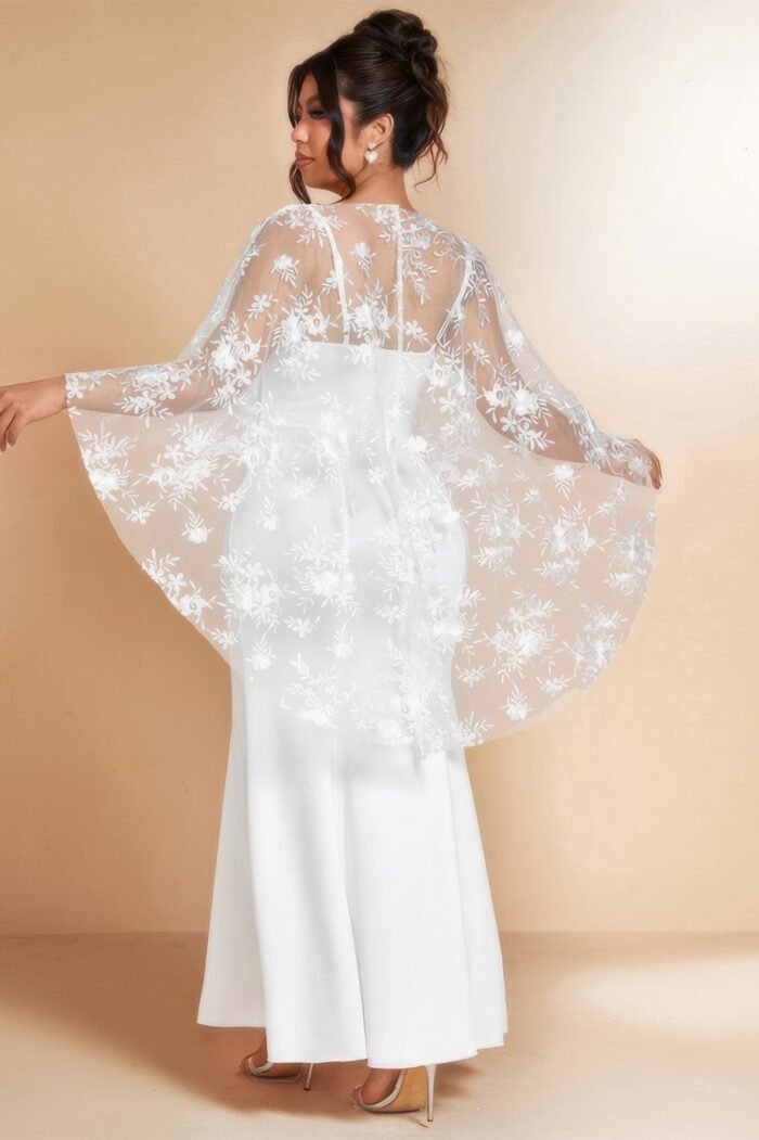 Plus Floral Contrast Lace Butterfly Sleeve Dress - Image 6