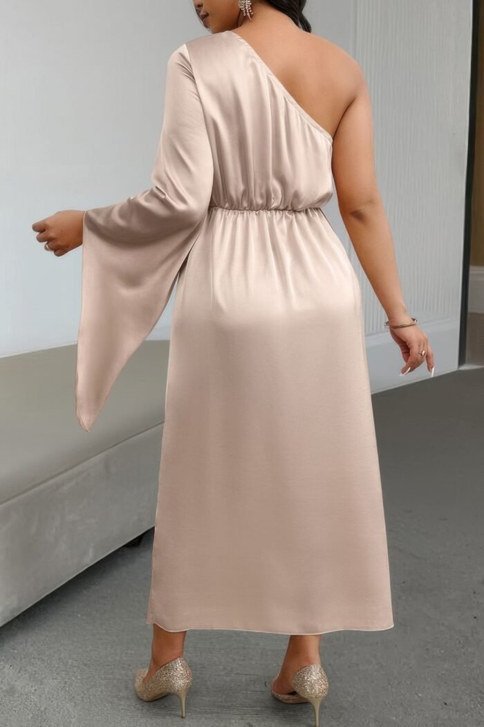 Solid asymmetric floral ruched flared sleeve dress - image 4