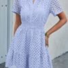 V Neck Lace Solid Lace Ruffle Hollow A Line Dress