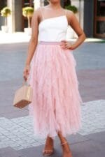 A Line Tulle Skirt – Long Tiered Ruffled Style