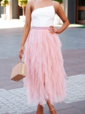 A Line Tulle Skirt – Long Tiered Ruffled Style