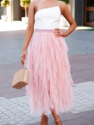 A Line Tulle Skirt – Long Tiered Ruffled Style
