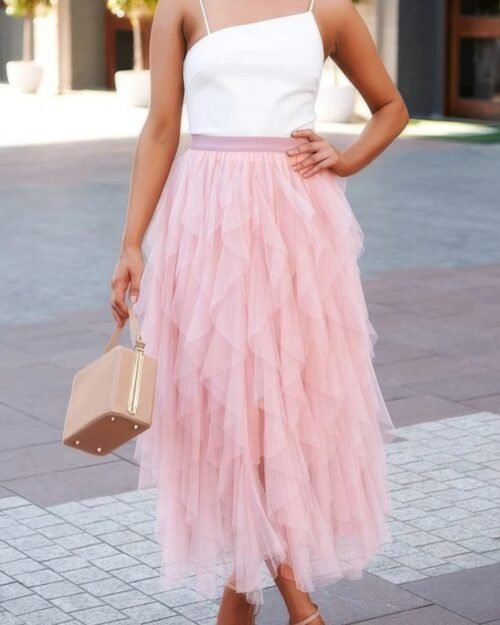 A Line Tulle Skirt – Long Tiered Ruffled Style