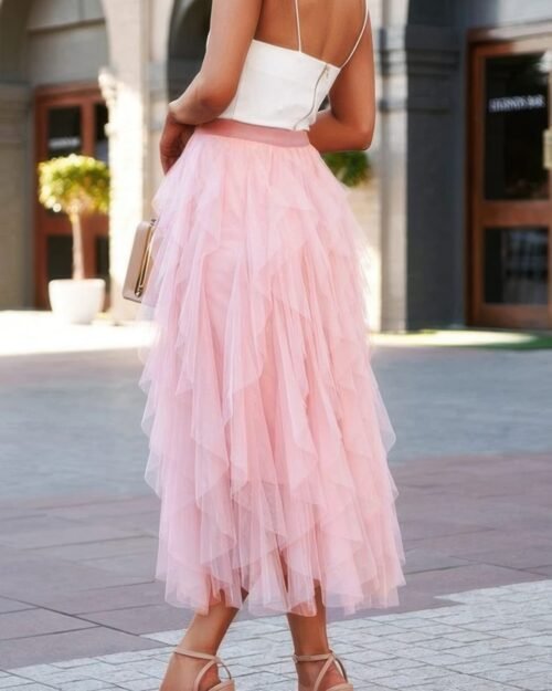a line long tulle tiered skirts