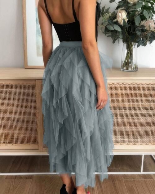 a line long tulle tiered skirts