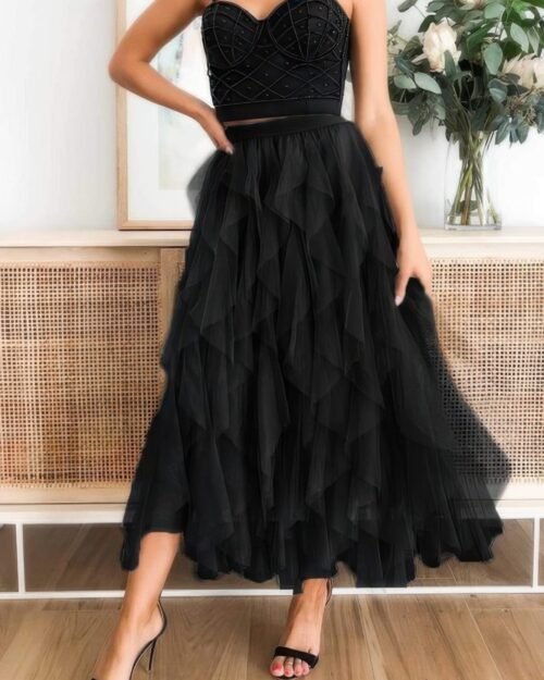 a line tulle skirt – long tiered ruffled style