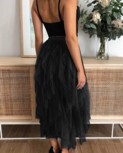 a line long tulle tiered skirts