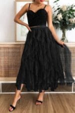 A Line Tulle Skirt – Long Tiered Ruffled Style