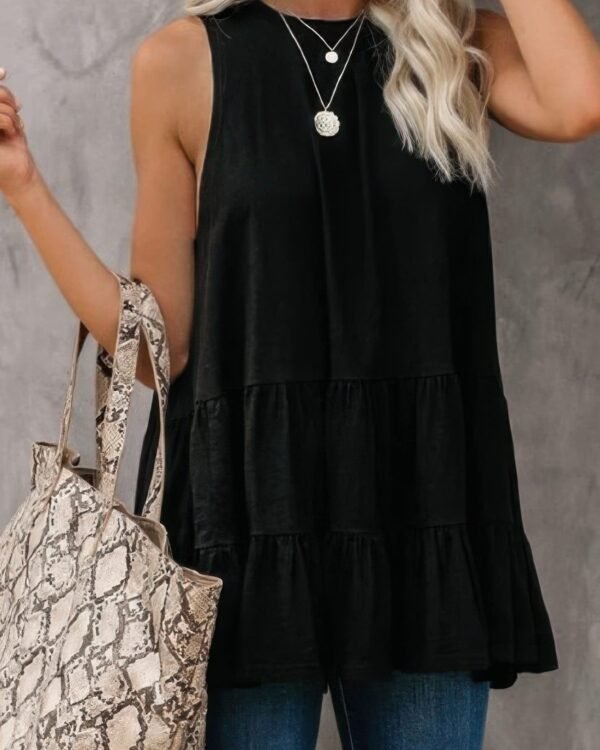 Sleeveless Loose Ruffle Hem Flared Tunic Top