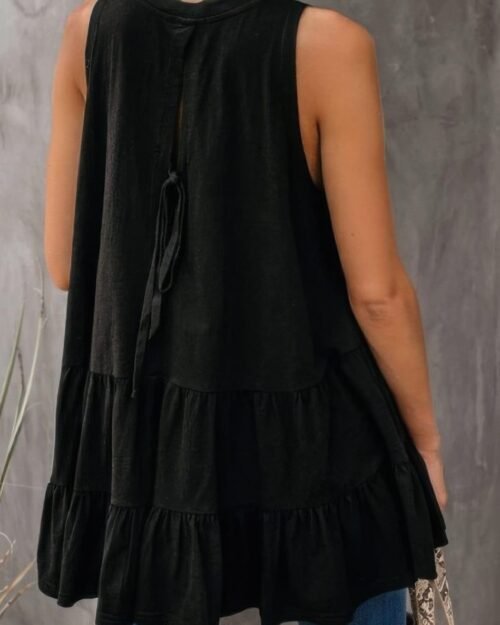 sleeveless loose ruffle hem flared tunic top