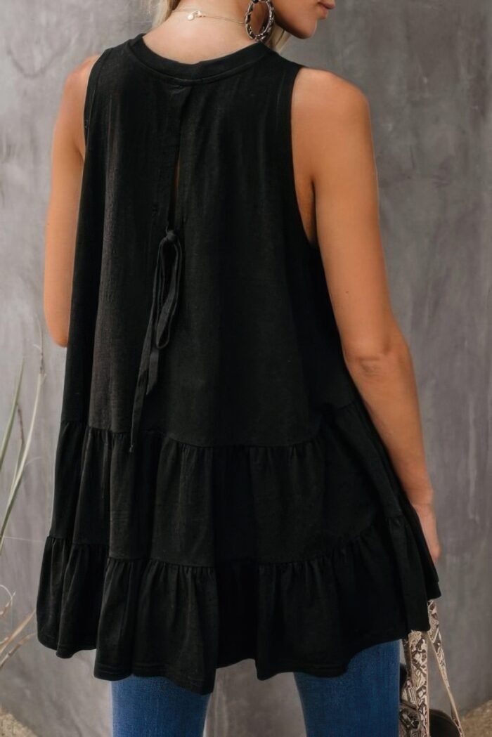 Sleeveless Loose Ruffle Hem Flared Tunic Top - Image 3