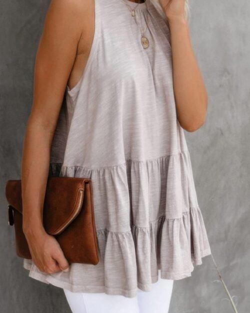 sleeveless loose ruffle hem flared tunic top
