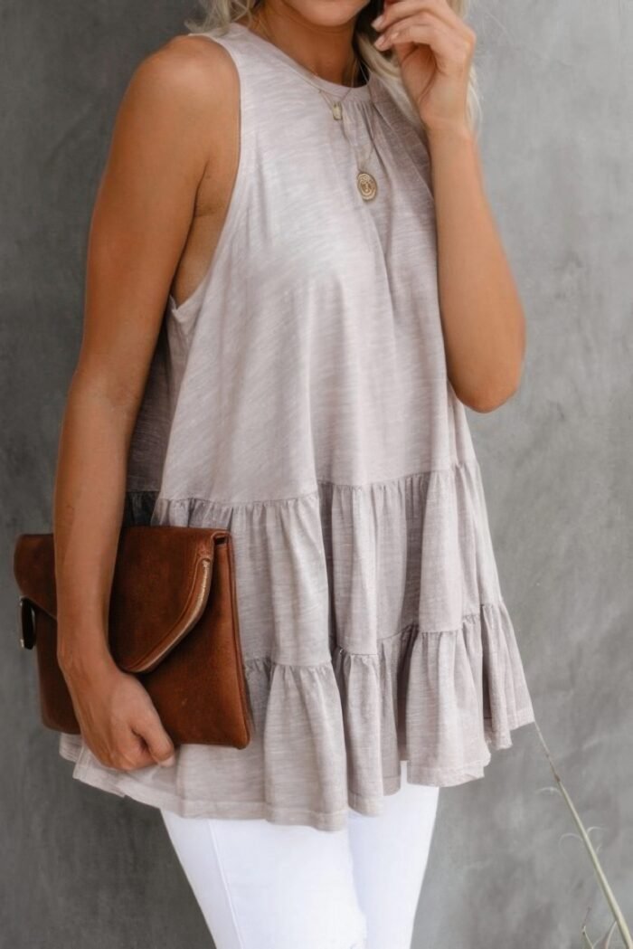 Sleeveless Loose Ruffle Hem Flared Tunic Top - Image 4