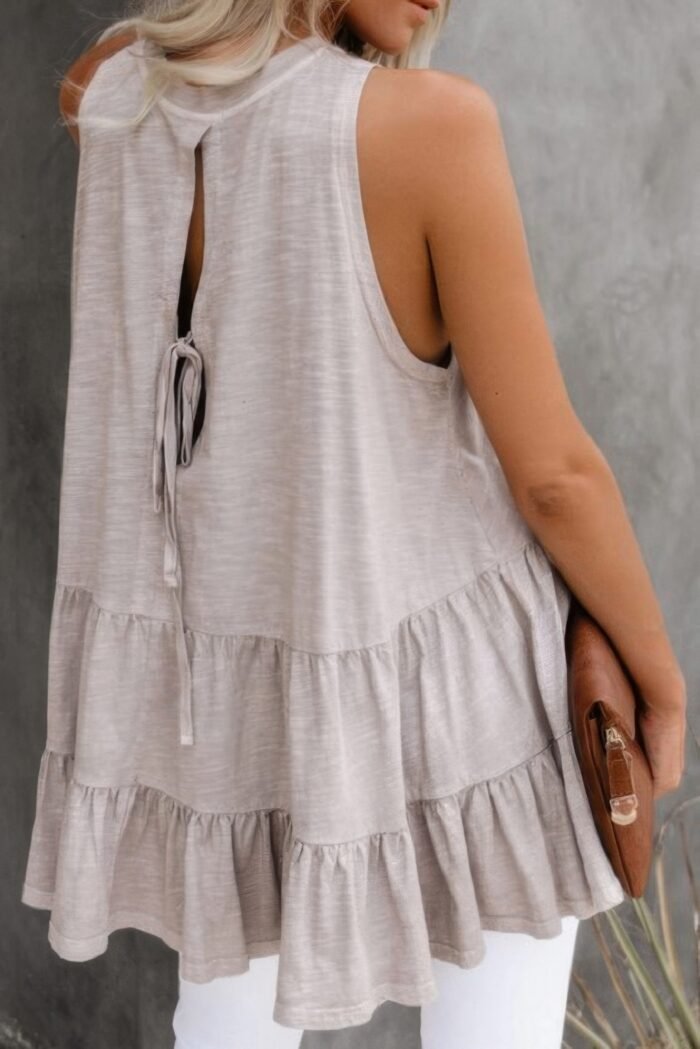 Sleeveless Loose Ruffle Hem Flared Tunic Top - Image 5