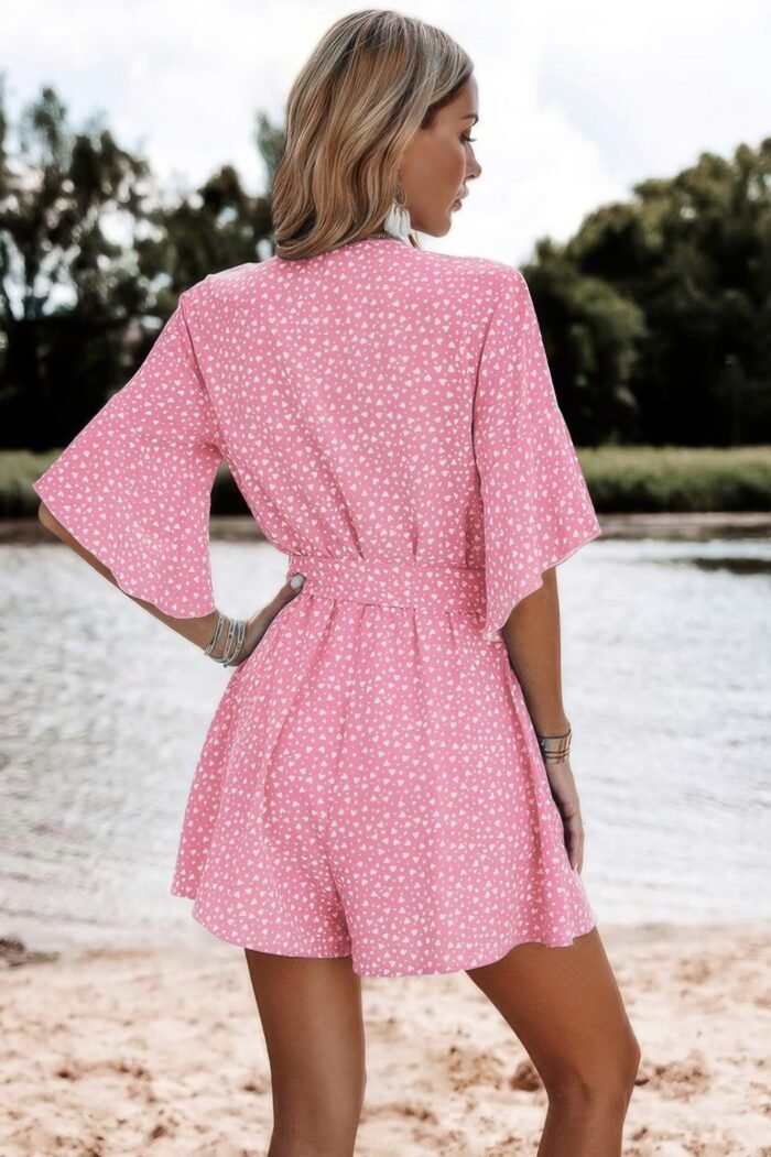 V Neck Ruffled Belted Flared Hemmed Romper - Image 7