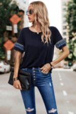 Round Neck Loose Fit Frill Trim Tee