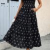 Cross Print Square Neck Sleeveless Pocket Dress