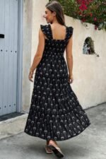 Cross Print Square Neck Sleeveless Pocket Dress - Image 4