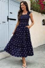 Cross Print Square Neck Sleeveless Pocket Dress - Image 6